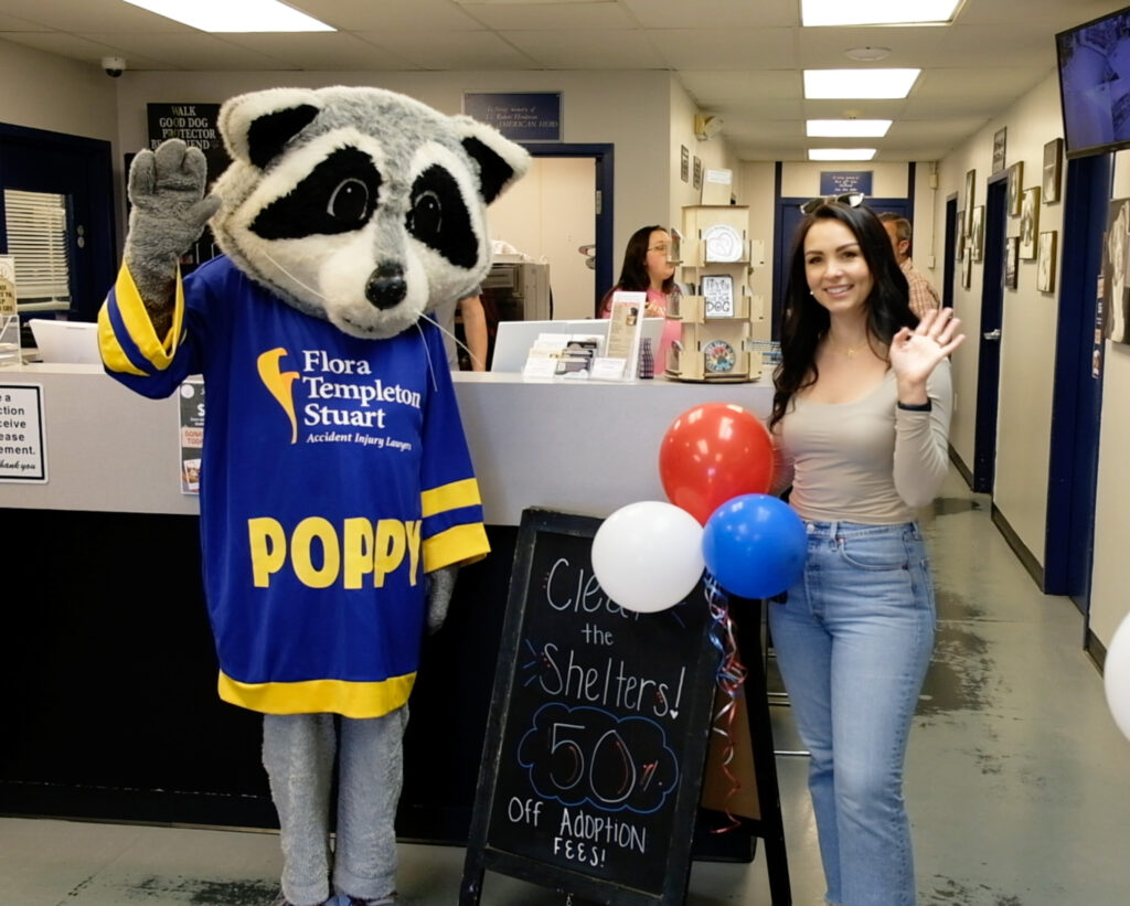 megan and poppy in shelter lobby