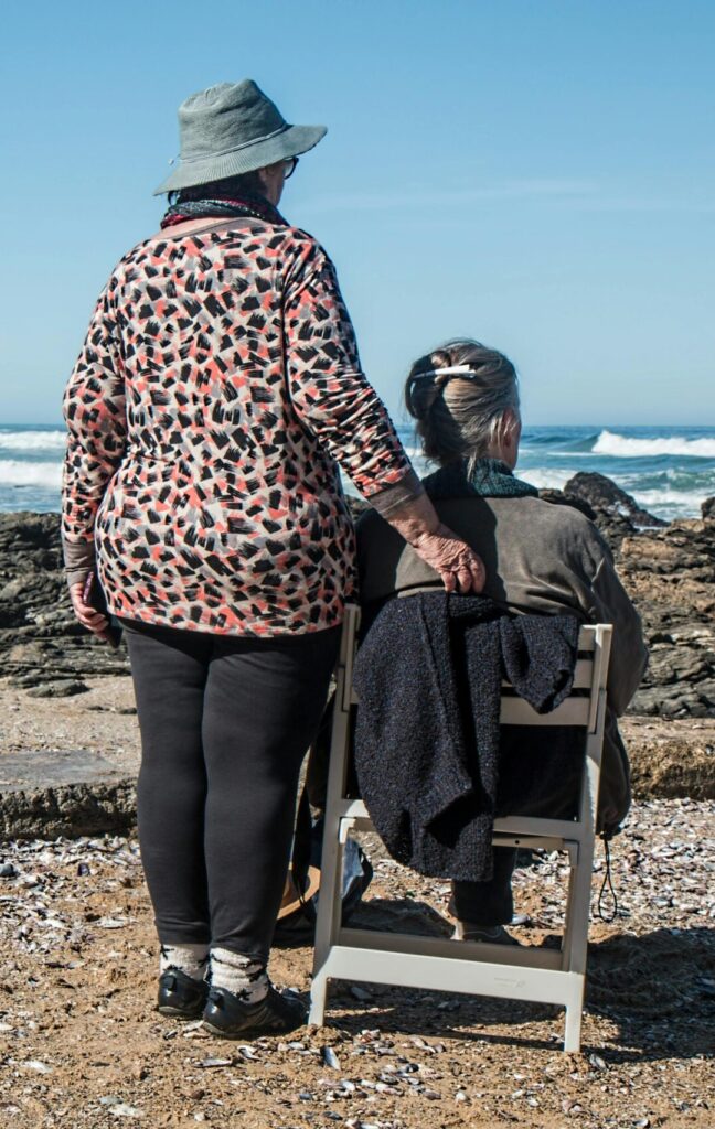 elderly women by coast