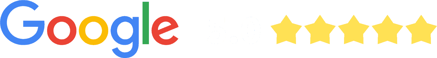 Google logo followed by a 5.0 rating and five yellow stars, indicating a perfect review score for exceptional Home services.