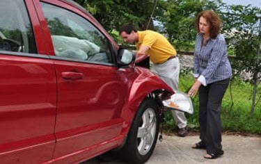 flora inspecting car wreck